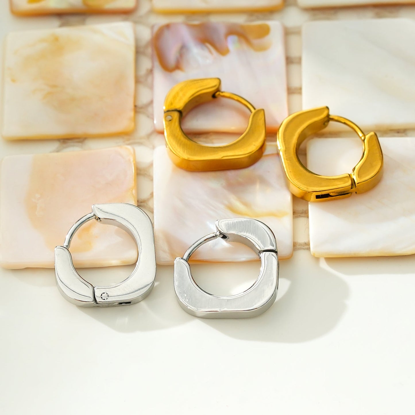 AIRA Gold: Industrial Chic-Tiny Rounded Squared Hoop Earrings