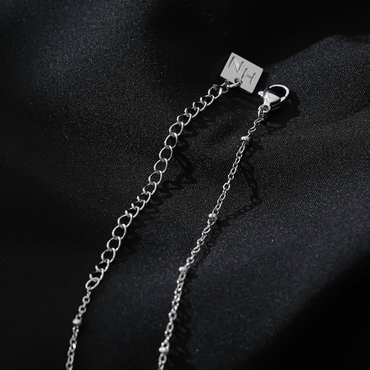 Style AMASA 52207S: Beaded Chain with Star & Pavé Crescent Moon Zirconia Charm - Silver