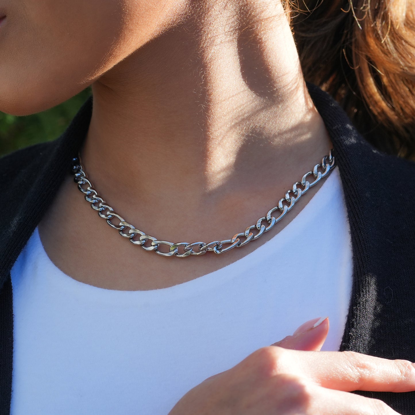 BROMLEY: Cuban-Link Statement Chain Necklace in Silver