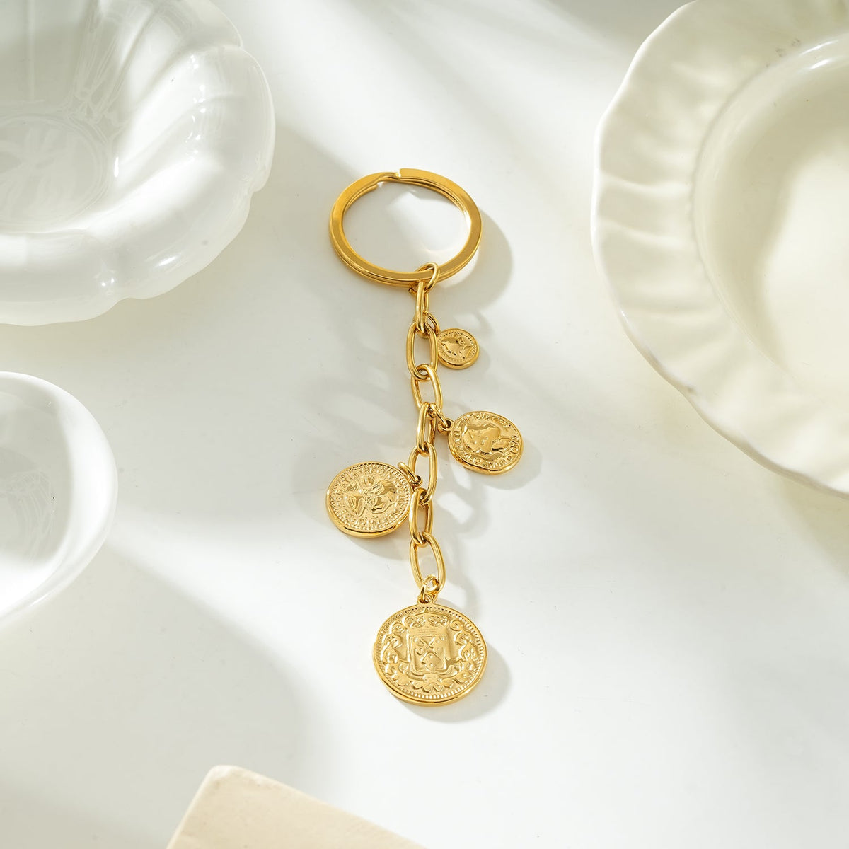 NYRIS Gold: Coin Charms on Paperclip Chain Keyring