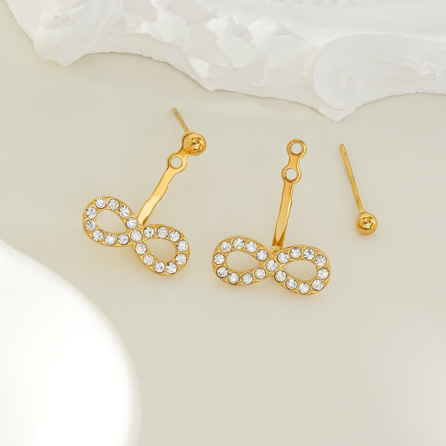 CILMILLE Gold: Mini Ball-Bead Stud Earrings Anchoring a Zirconia Infinity Charm