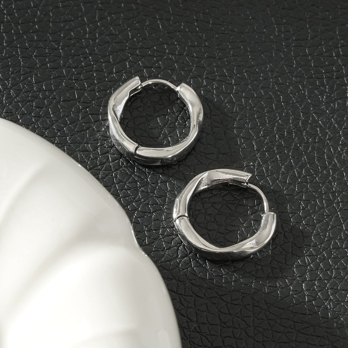 ABIRI Silver (White Gold): Subtle Twist Hoop Earrings