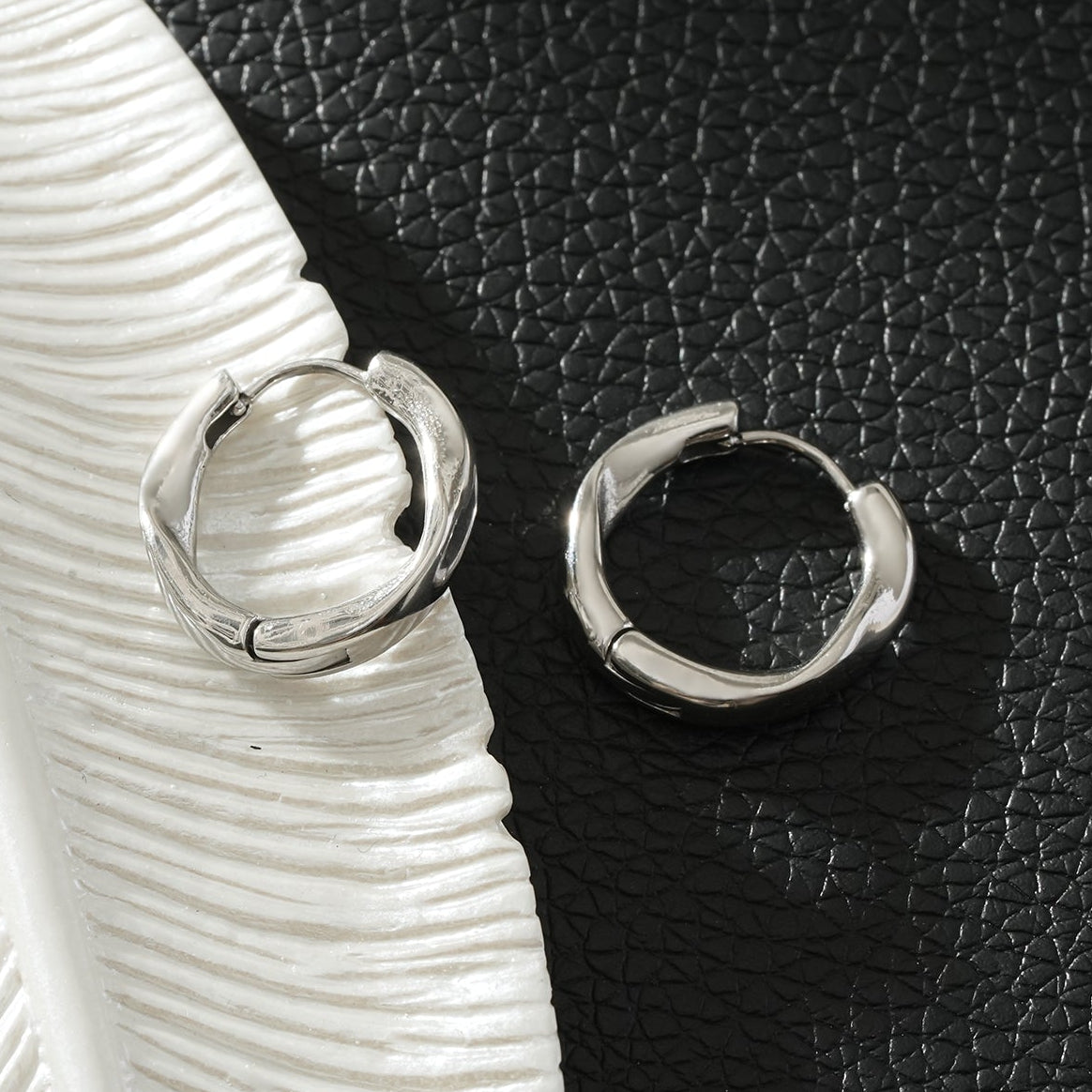 ABIRI Silver (White Gold): Subtle Twist Hoop Earrings