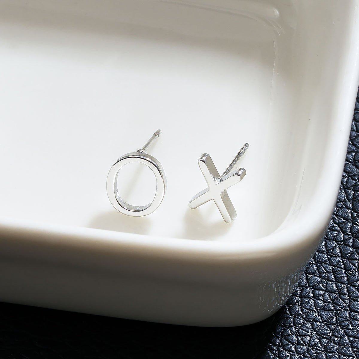 OX Silver (White Gold): Hugs, Kisses & Sparkle Stud Earrings