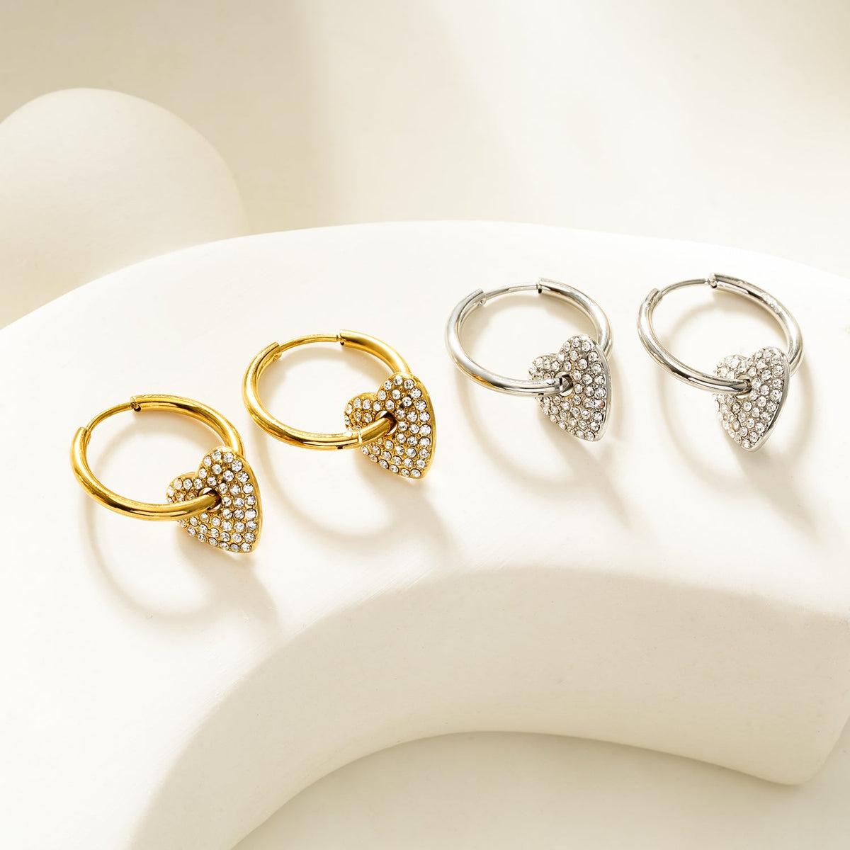 MAABU Gold: Vintage Inspired Hoops with Removable Zirconia Embedded Heart Charm