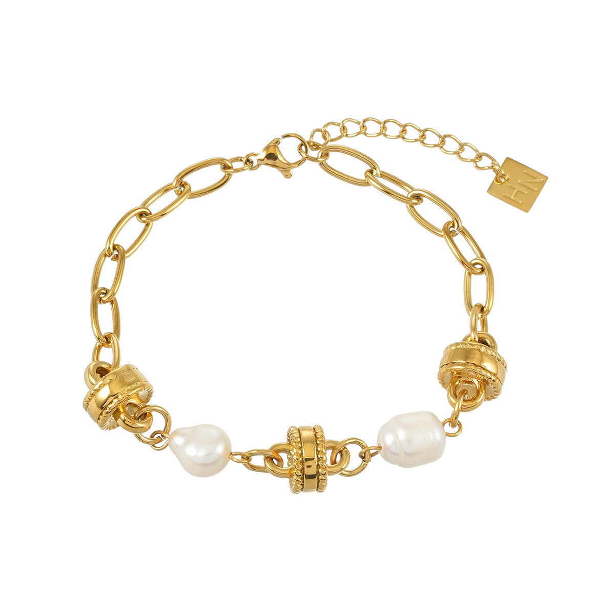 ARGENTA Gold: Regal Harmony Chain Bracelet with Gold Beads and Freshwater Pearls