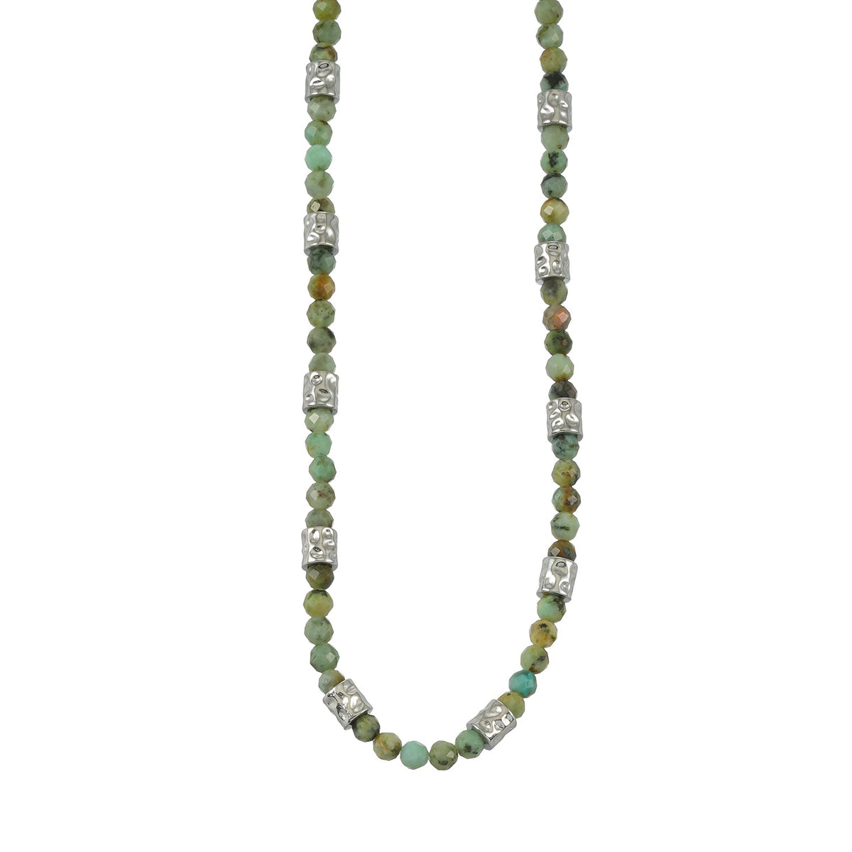 TWANDA Silver (White Gold): Mix Natural Stone and Metal Beads Chain Necklace