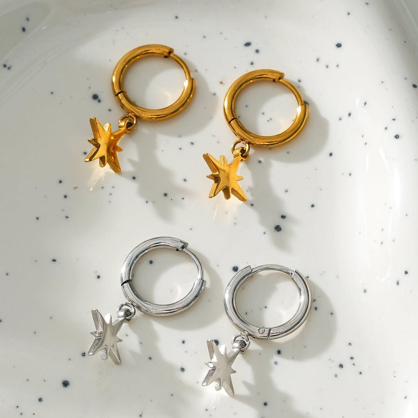 KAYLIN Silver & Gold: Mini Hoops with Star Charm Earrings