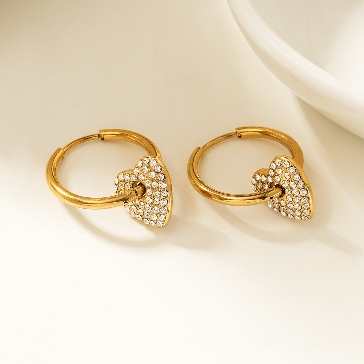 MAABU Gold: Vintage Inspired Hoops with Removable Zirconia Embedded Heart Charm