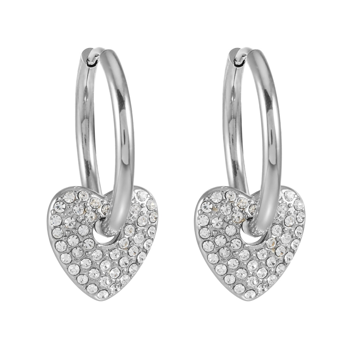 MAABU Silver (White Gold): Vintage Inspired Hoops with Removable Zirconia Embedded Heart Charm