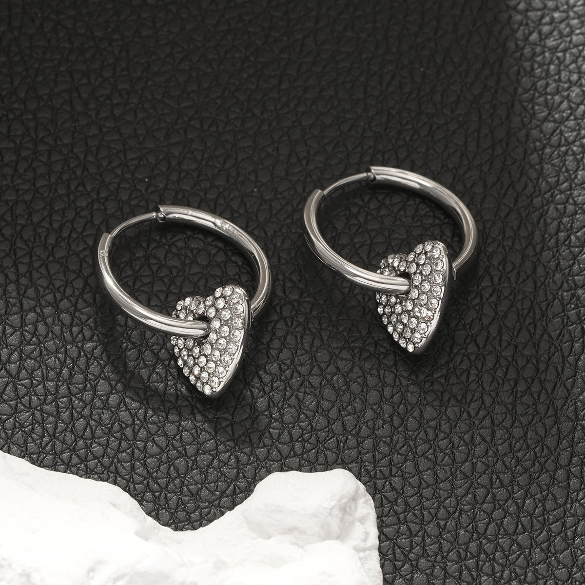 MAABU Silver (White Gold): Vintage Inspired Hoops with Removable Zirconia Embedded Heart Charm