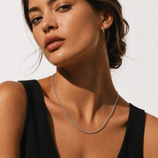 TANGA Silver (White Gold): Braided Chain Necklace For Men & Women