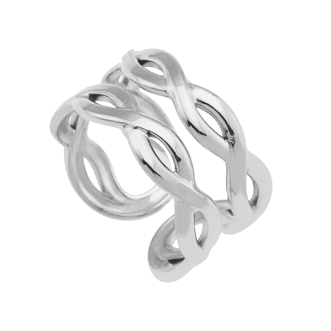 VENESSA Silver Toned White Gold: Intertwined Repeated Pattern Adjustable Ring