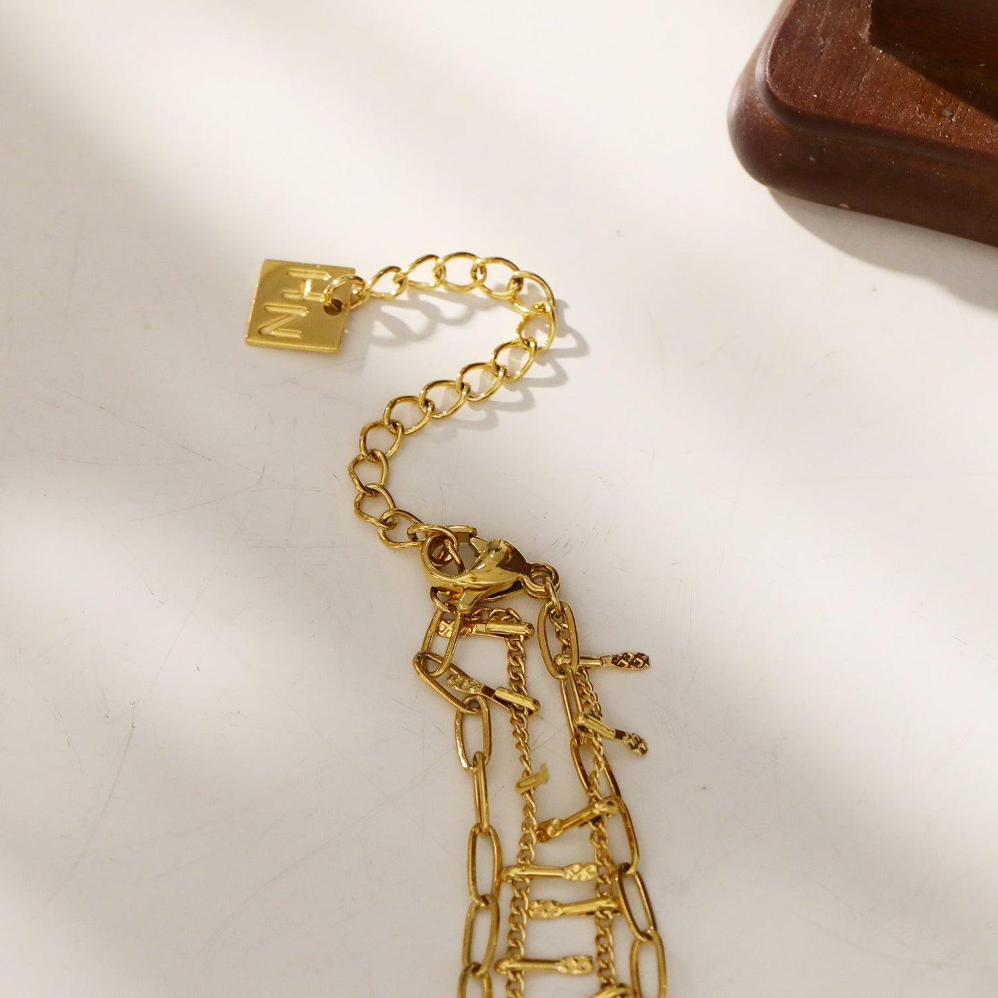 BRONTE: Layered 2-Chain Necklace with Minimalist PaperClip Chain & Ornate Hook Chain