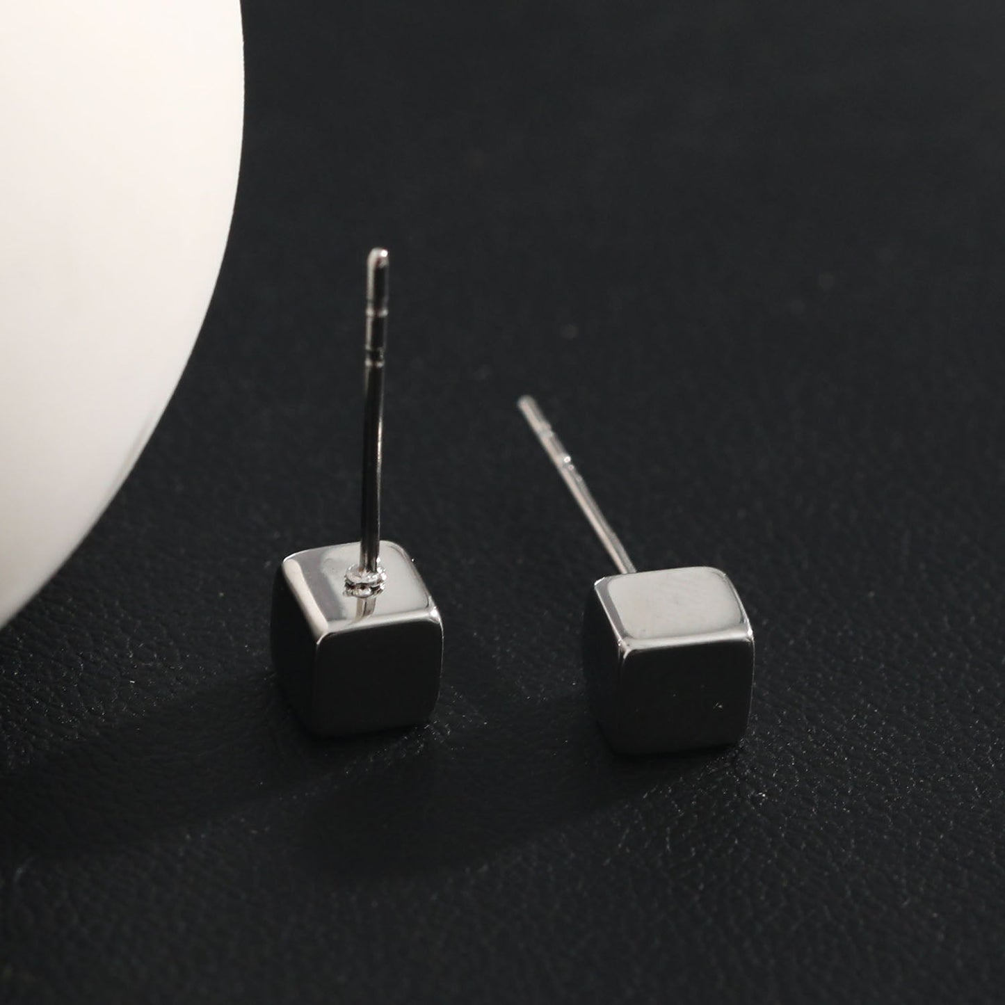 SYNNE: Square Bead Minimalist Stud Earrings in Gold & Silver