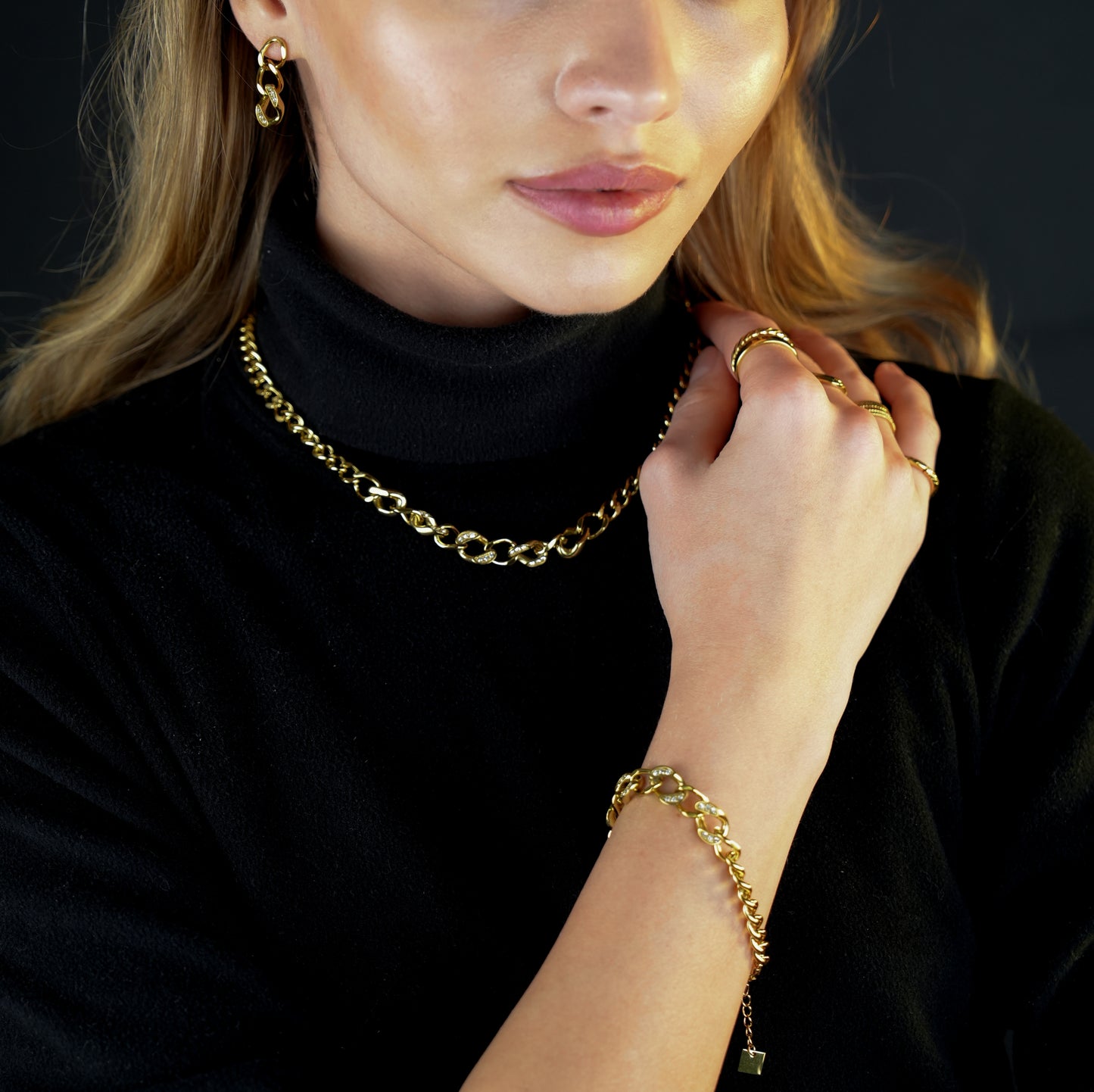 ROUEN Zirconia Embedded Cuban Chain Statement Necklace