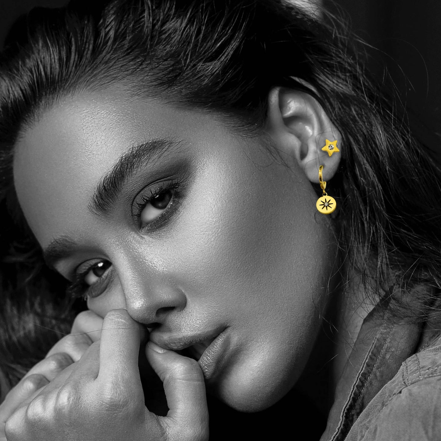 LAYLA Gold: Star Shaped Stud Earrings with a Solitaire Zirconia at Centre
