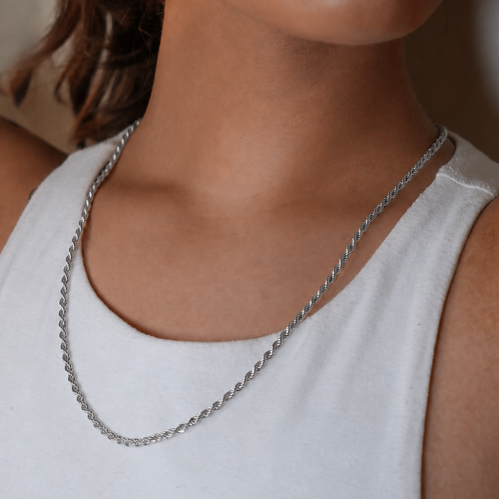 BALHAM Silver (White Gold): Rope Chain Textured Necklace