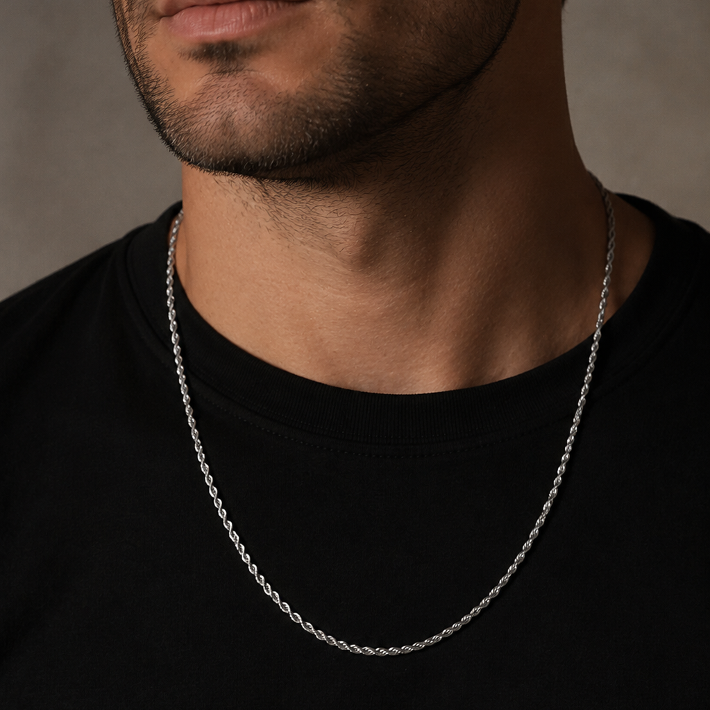 BALHAM Silver (White Gold): Rope Chain Textured Necklace