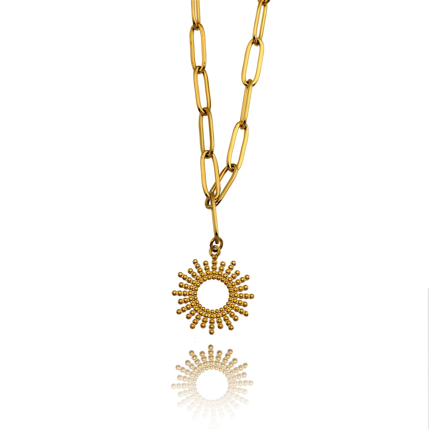 Style ABIGAIL: Contemporary Link Chain Necklace with Ornate Star Burst Pendant