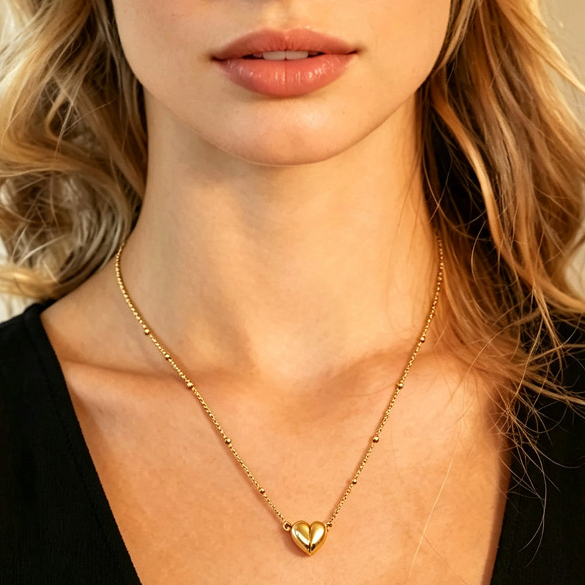 ABNA Gold: Together Forever Beaded Necklace – Separable Magnetic Mini Heart Pendant
