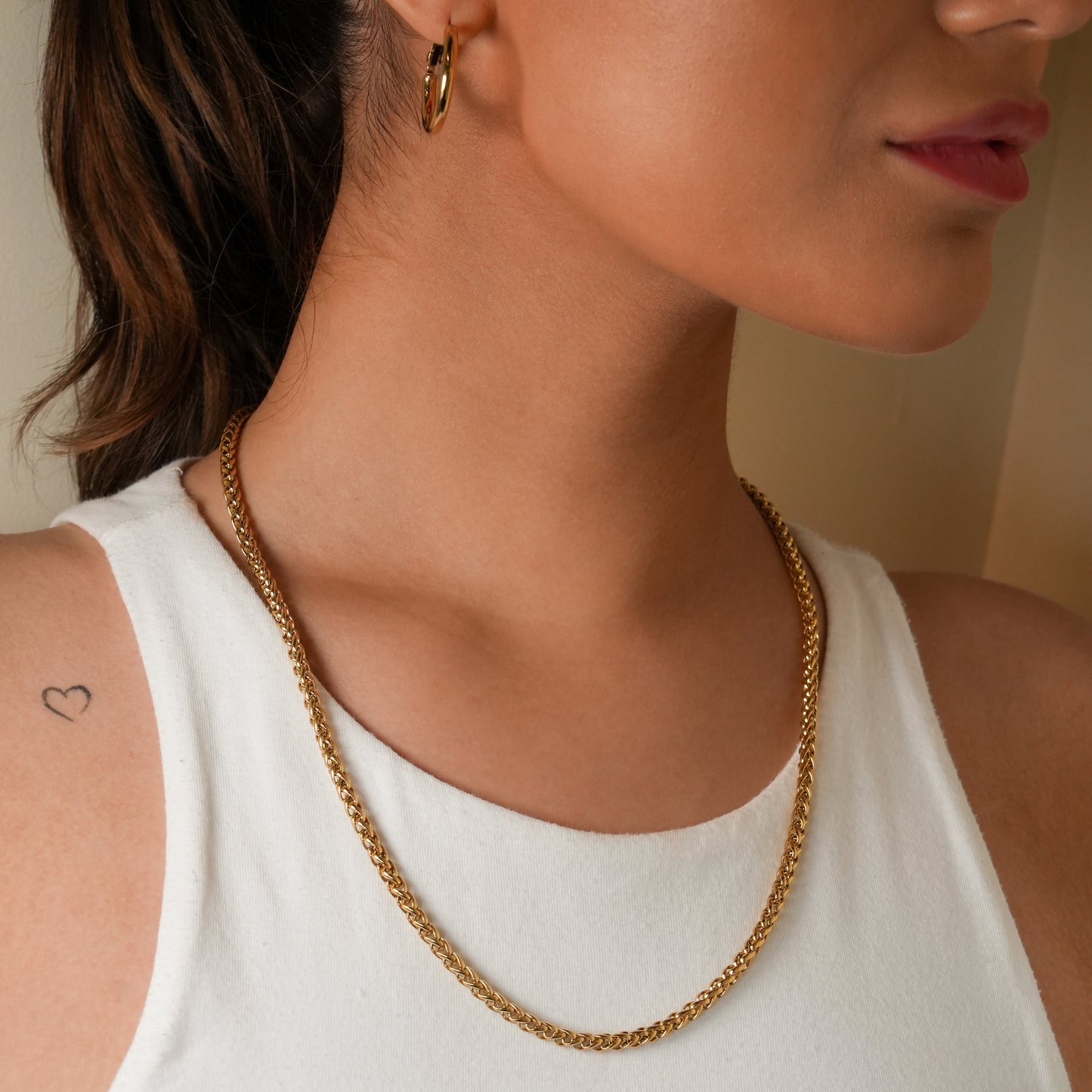 ACTON Gold: Mid Width Byzantine Chain Necklace.