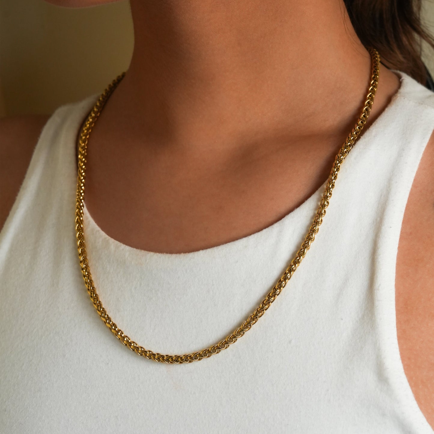 ACTON Gold: Mid Width Byzantine Chain Necklace.