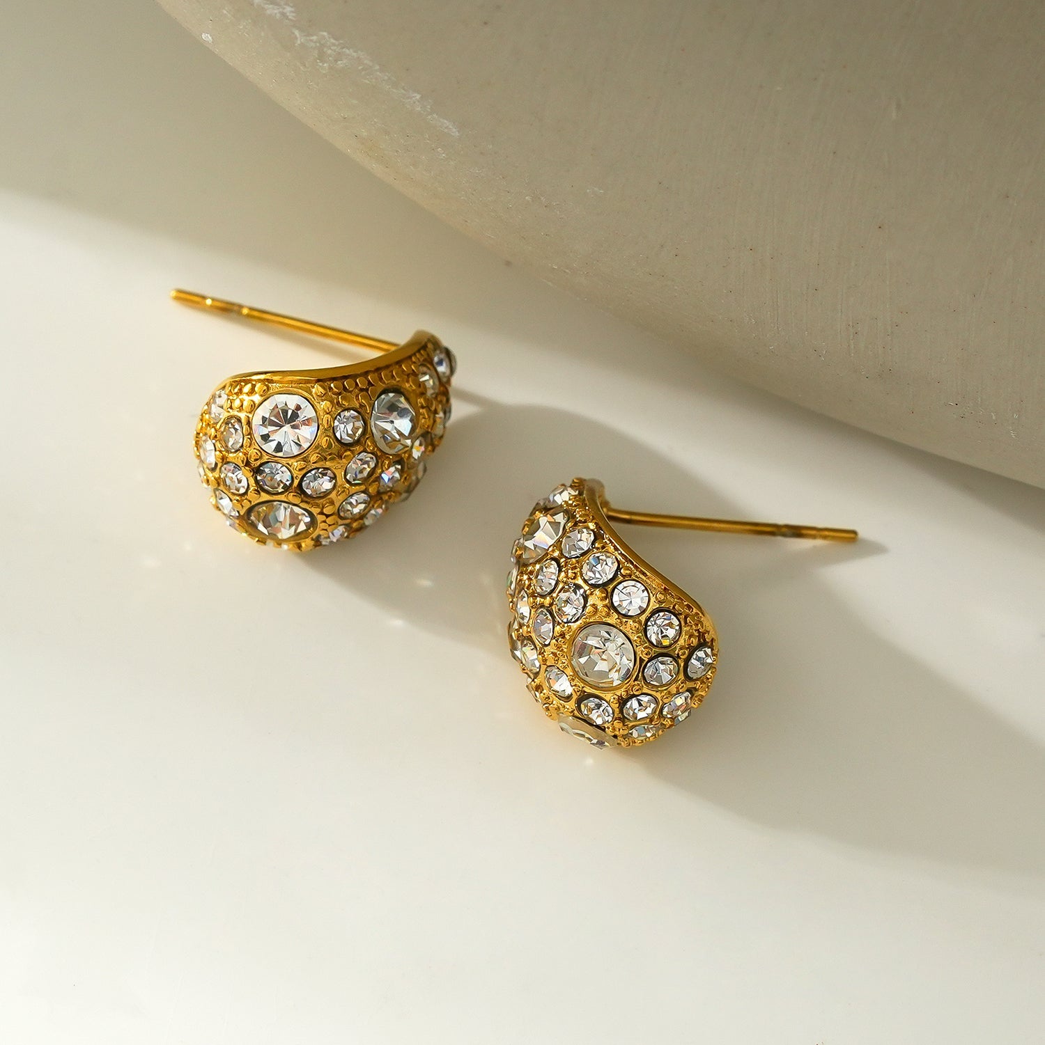 ADALAJ Gold:  Pavé Zirconia Tear Drop Stud Earrings - Statement of Confidence