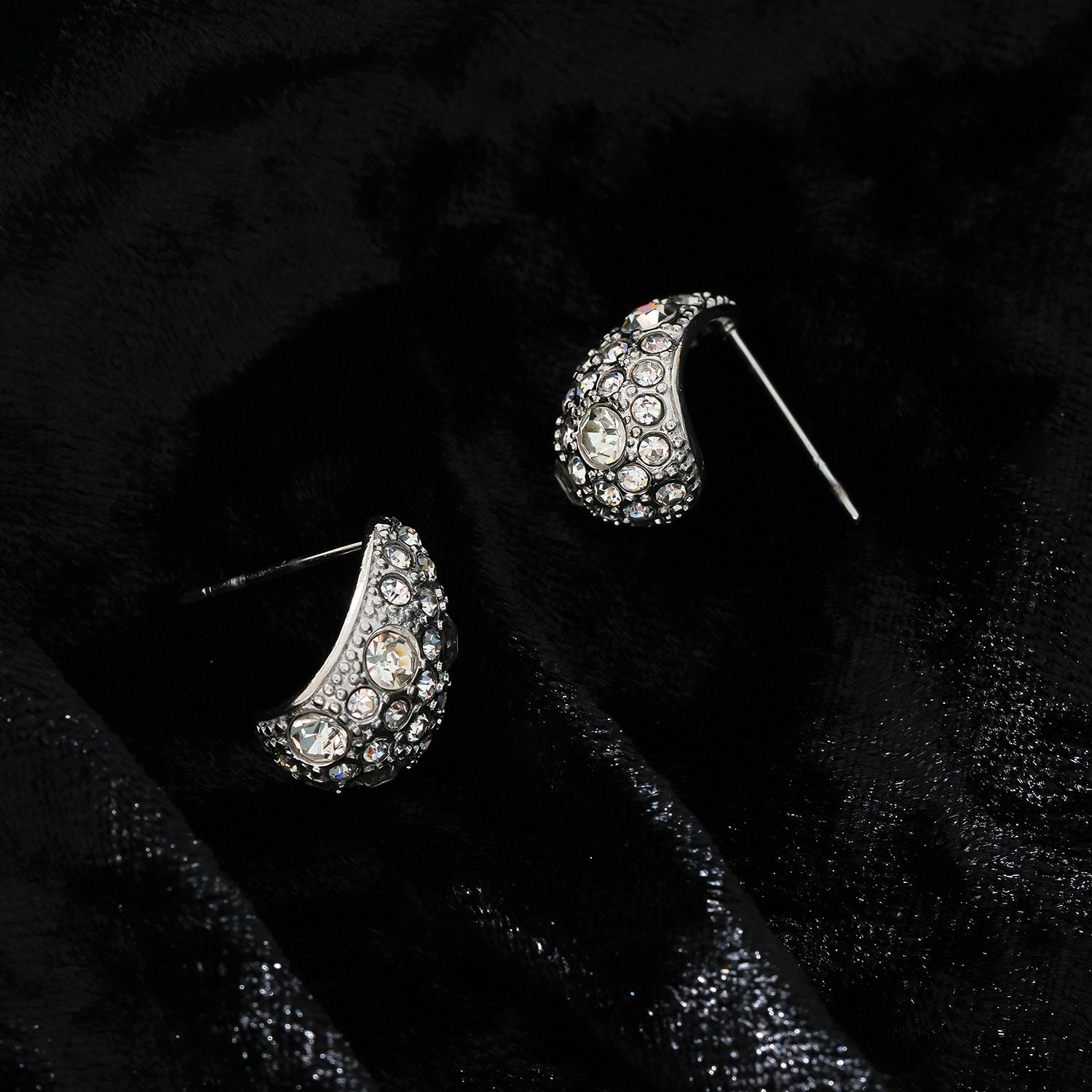 ADALAJ White Gold (Silver Toned):  Pavé Zirconia Tear Drop Stud Earrings - Statement of Confidence