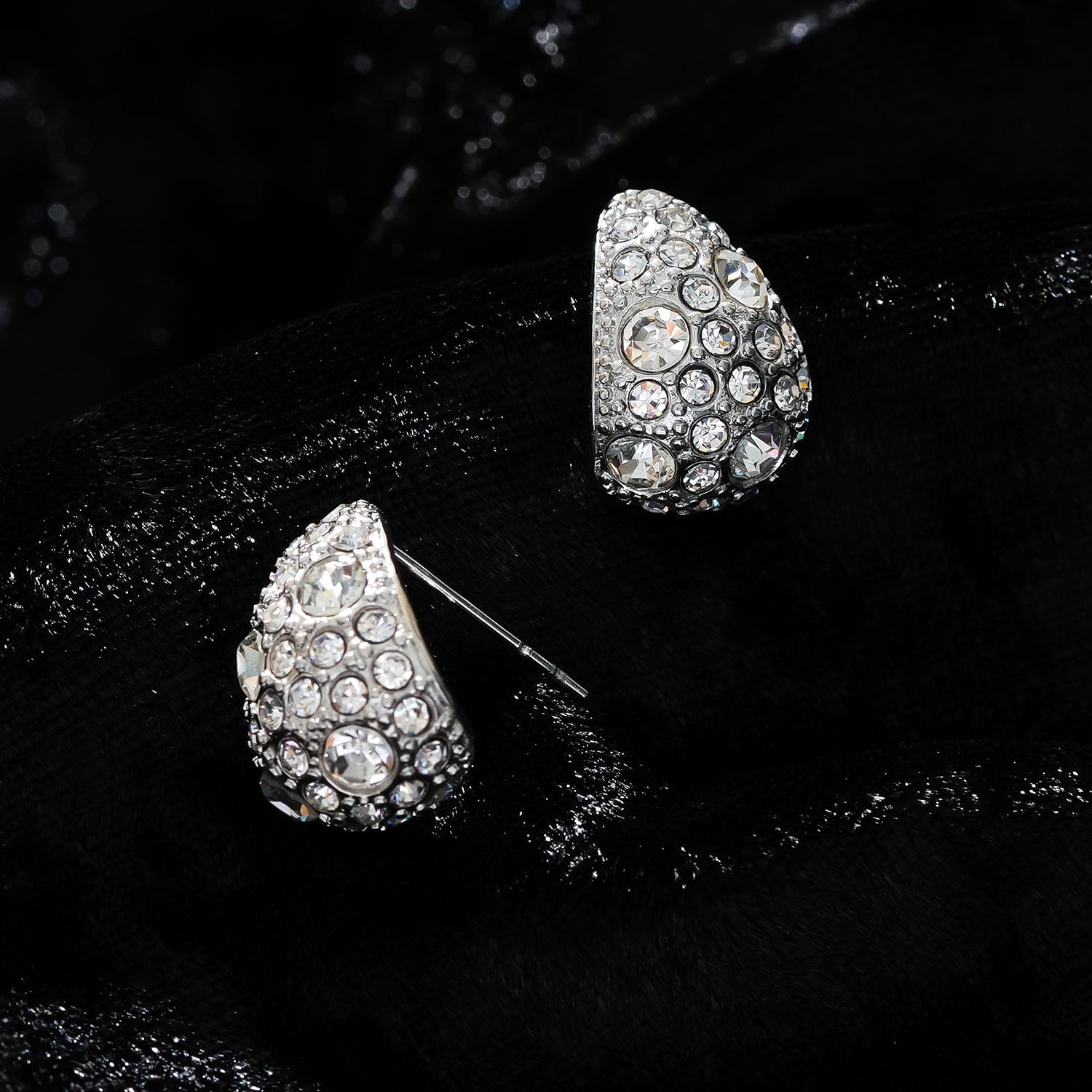 ADALAJ White Gold (Silver Toned):  Pavé Zirconia Tear Drop Stud Earrings - Statement of Confidence