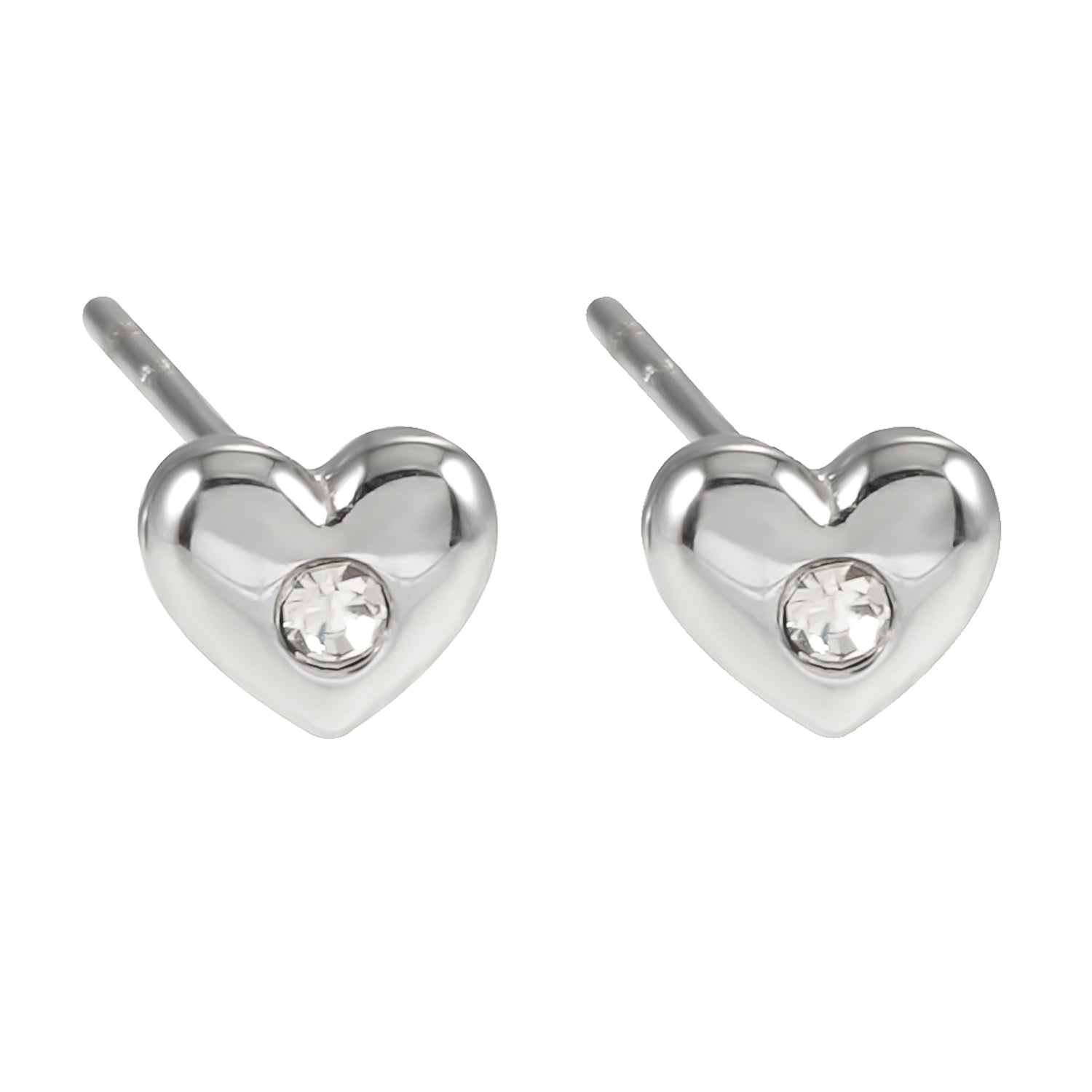 ADORE: Puffy Silver Heart Shaped Solitaire Zirconia Stud Earrings