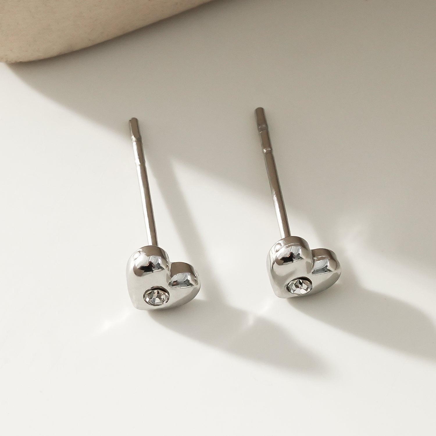 ADORE: Puffy Silver Heart Shaped Solitaire Zirconia Stud Earrings