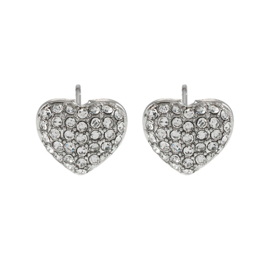 ADORE White Gold (Silver Toned): Pavé Zirconia (CZ) Heart Shaped Stud Earrings- Statement of Love