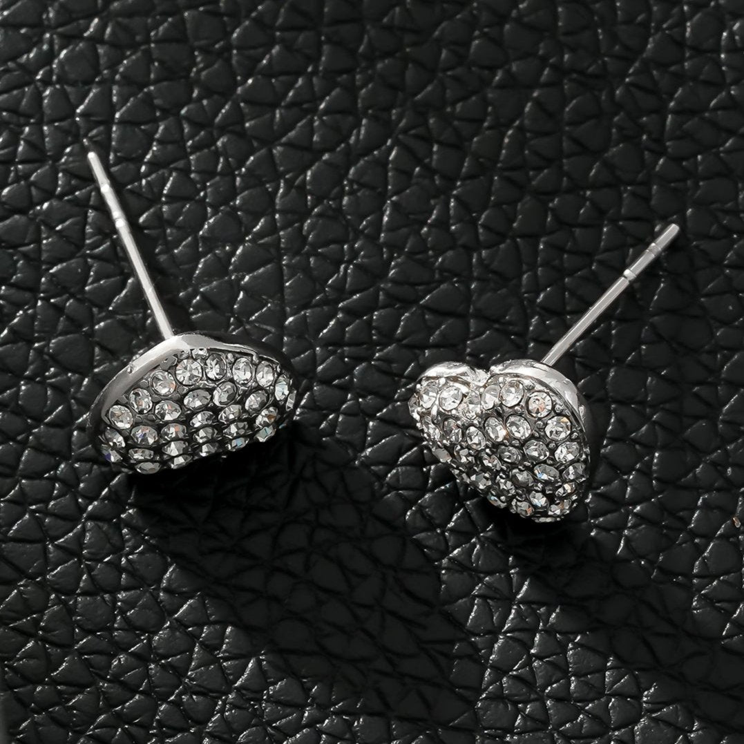 ADORE White Gold (Silver Toned): Pavé Zirconia (CZ) Heart Shaped Stud Earrings- Statement of Love