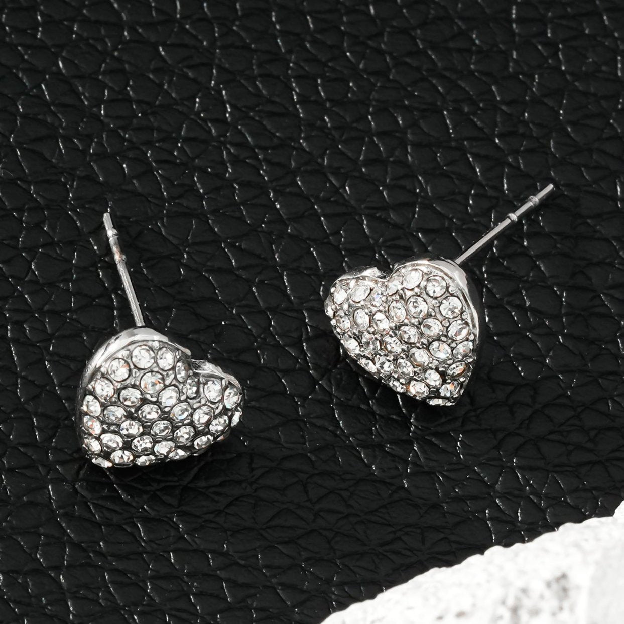 ADORE White Gold (Silver Toned): Pavé Zirconia (CZ) Heart Shaped Stud Earrings- Statement of Love