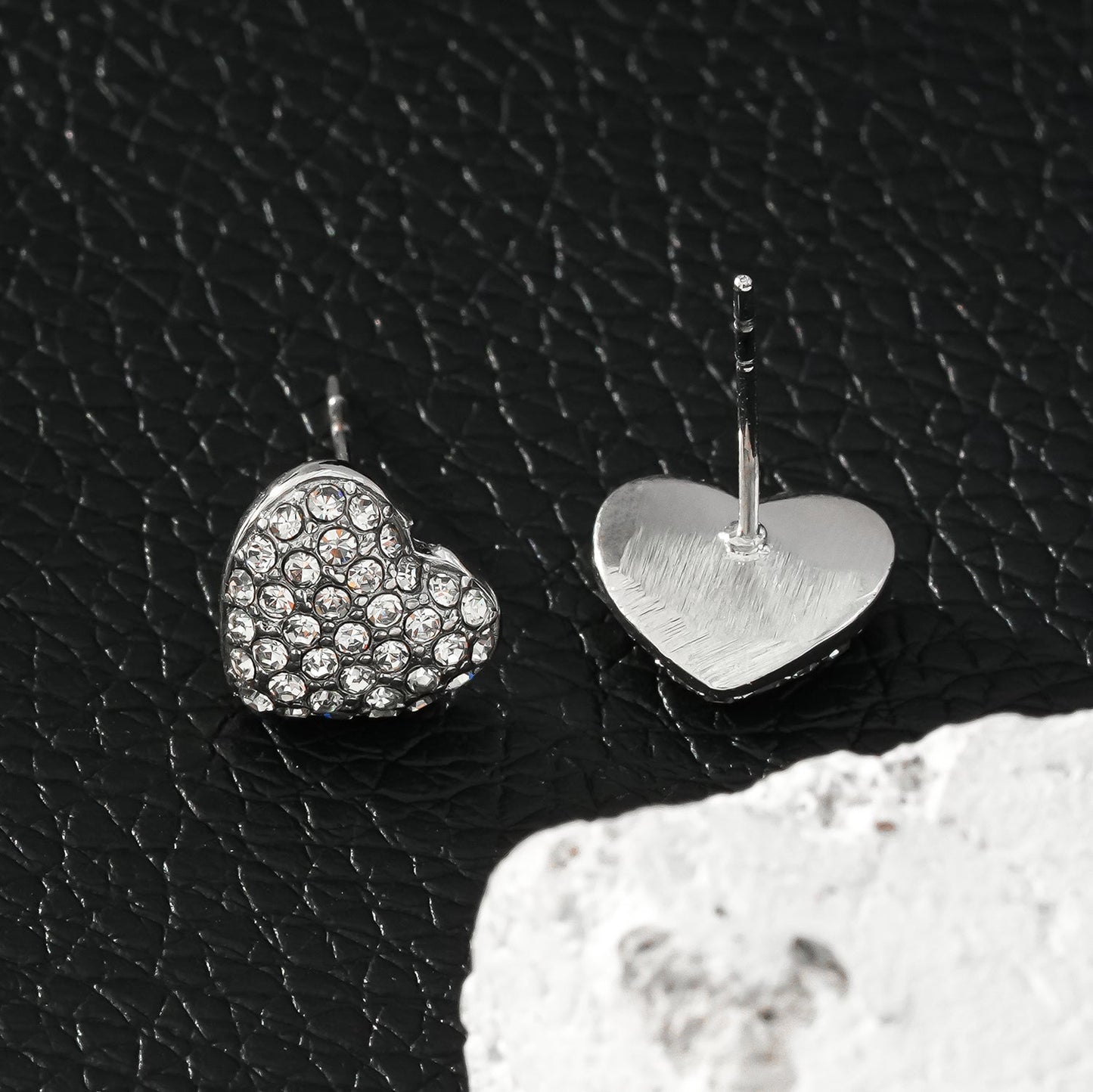 ADORE White Gold (Silver Toned): Pavé Zirconia (CZ) Heart Shaped Stud Earrings- Statement of Love