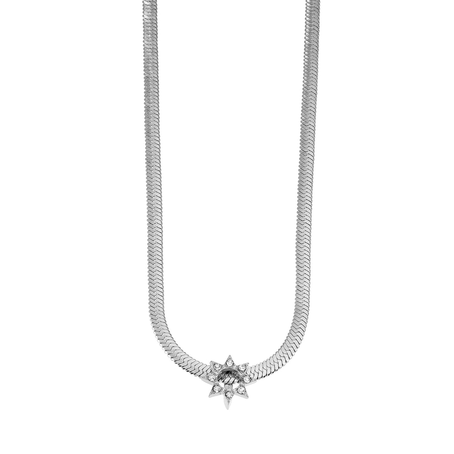 AGULAS White Gold (Silver Toned): Celestial Elegance - Snake Skin Chain Necklace with Star Charm