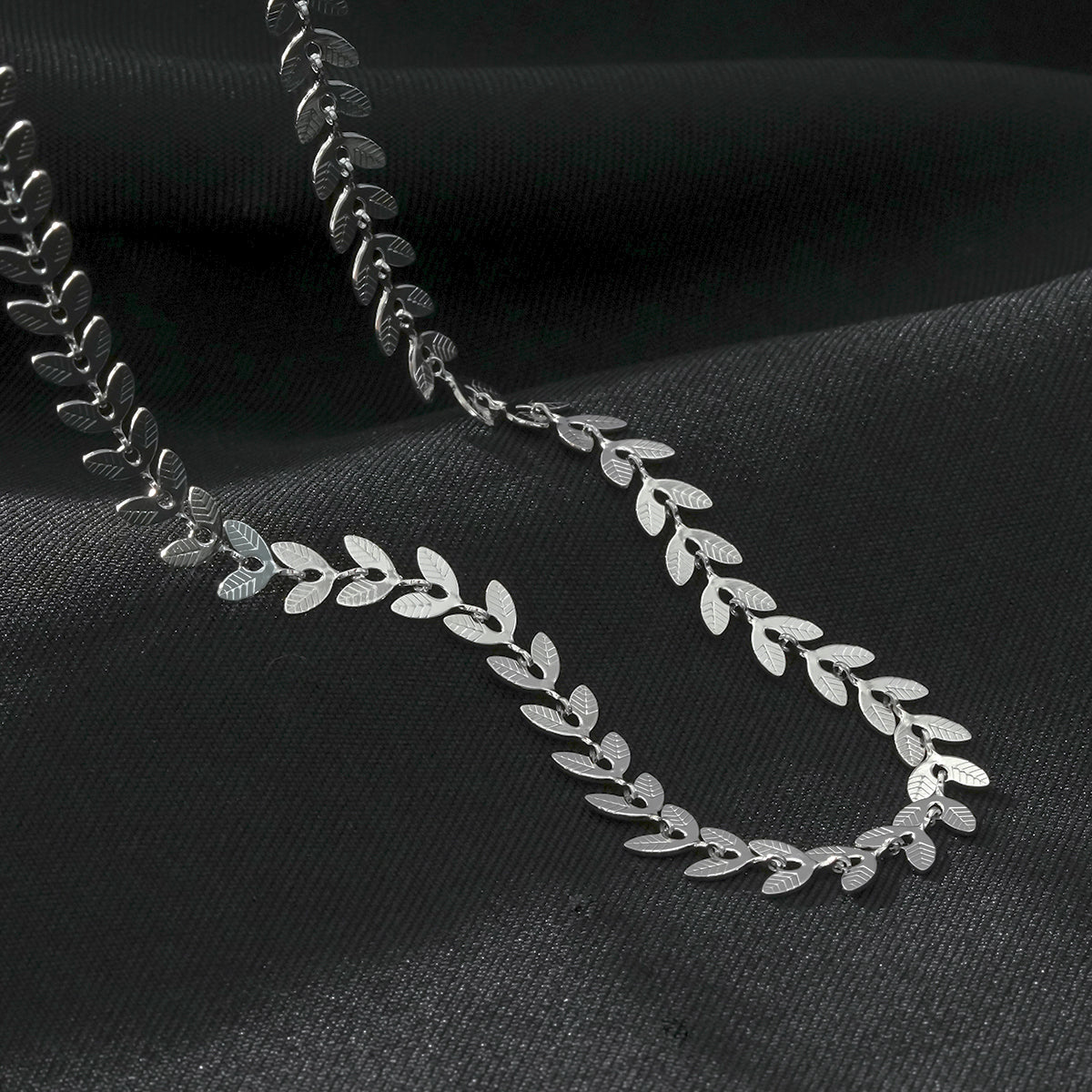 ALALA Silver Toned White Gold: Botanical Beauty Embossed Leaf Necklace