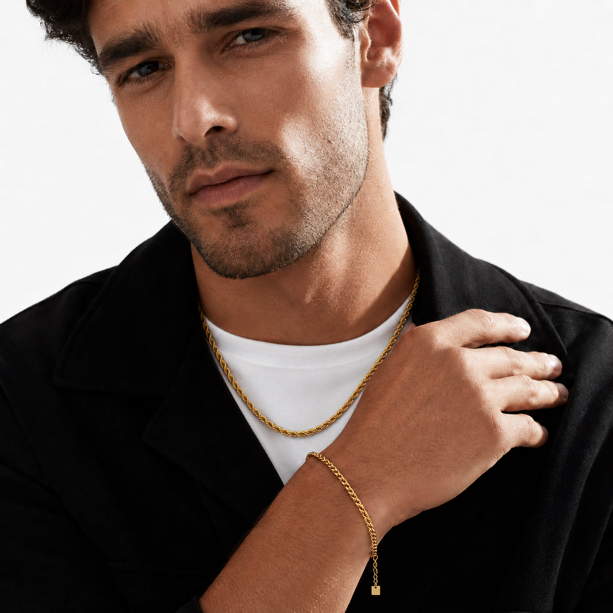 ARKELEY: Chunky Rope Chain Textured Gold Necklace