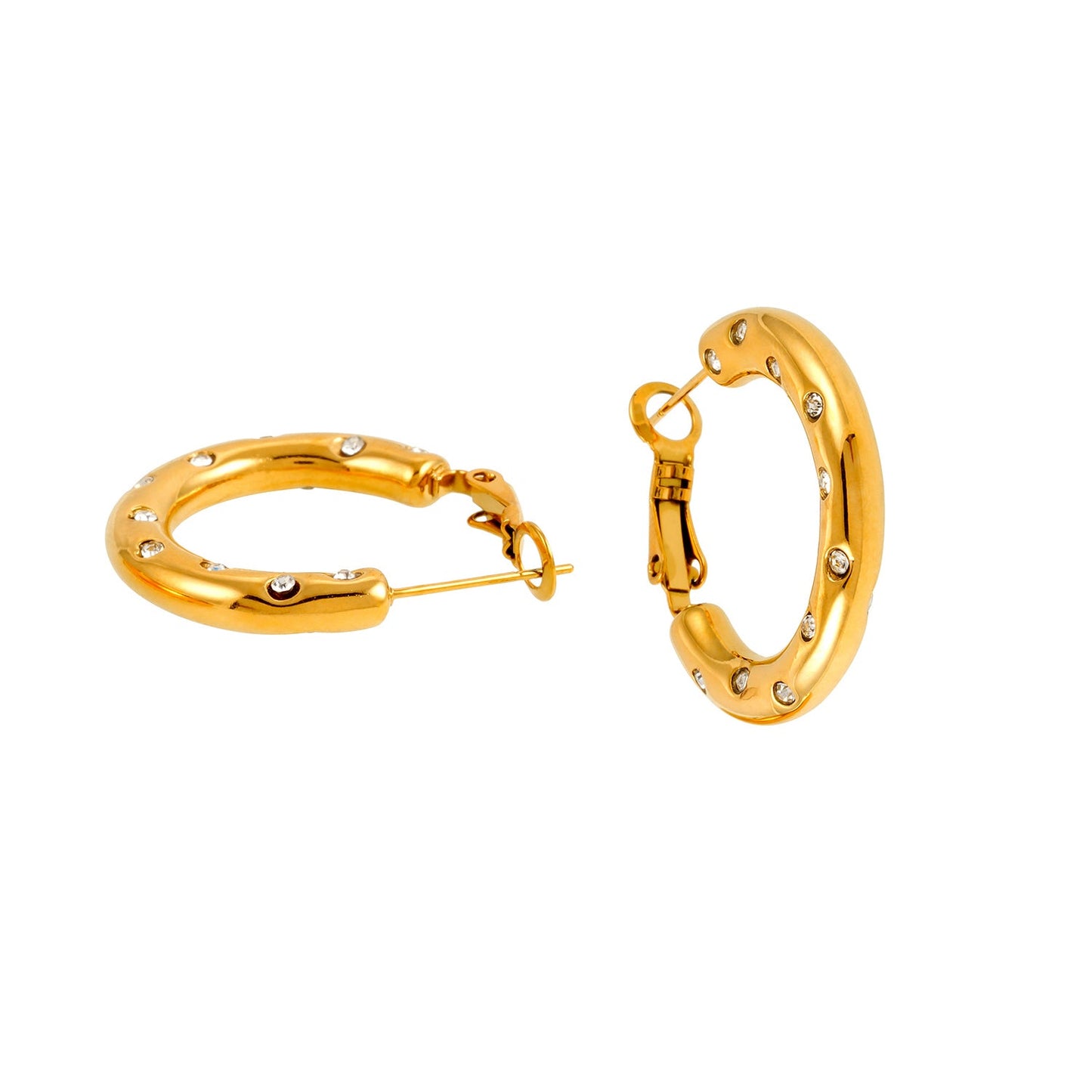 ALFRISTON Gold: Mid-Width Hoops Embedded Zirconia (CZ) Gemstones