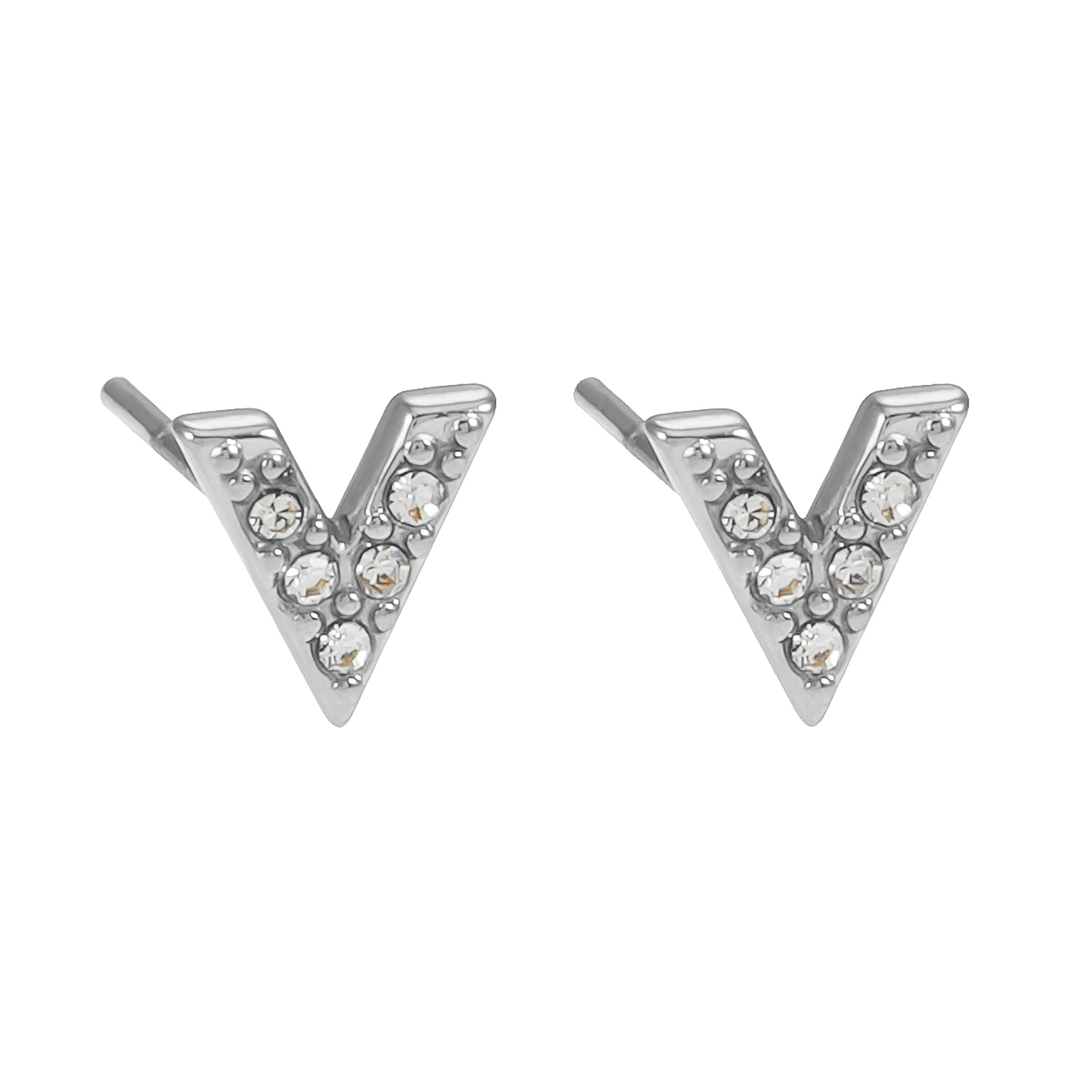 ALIVALDA Silver: 'V' Shaped Zirconia (CZ) Mini Stud Earrings