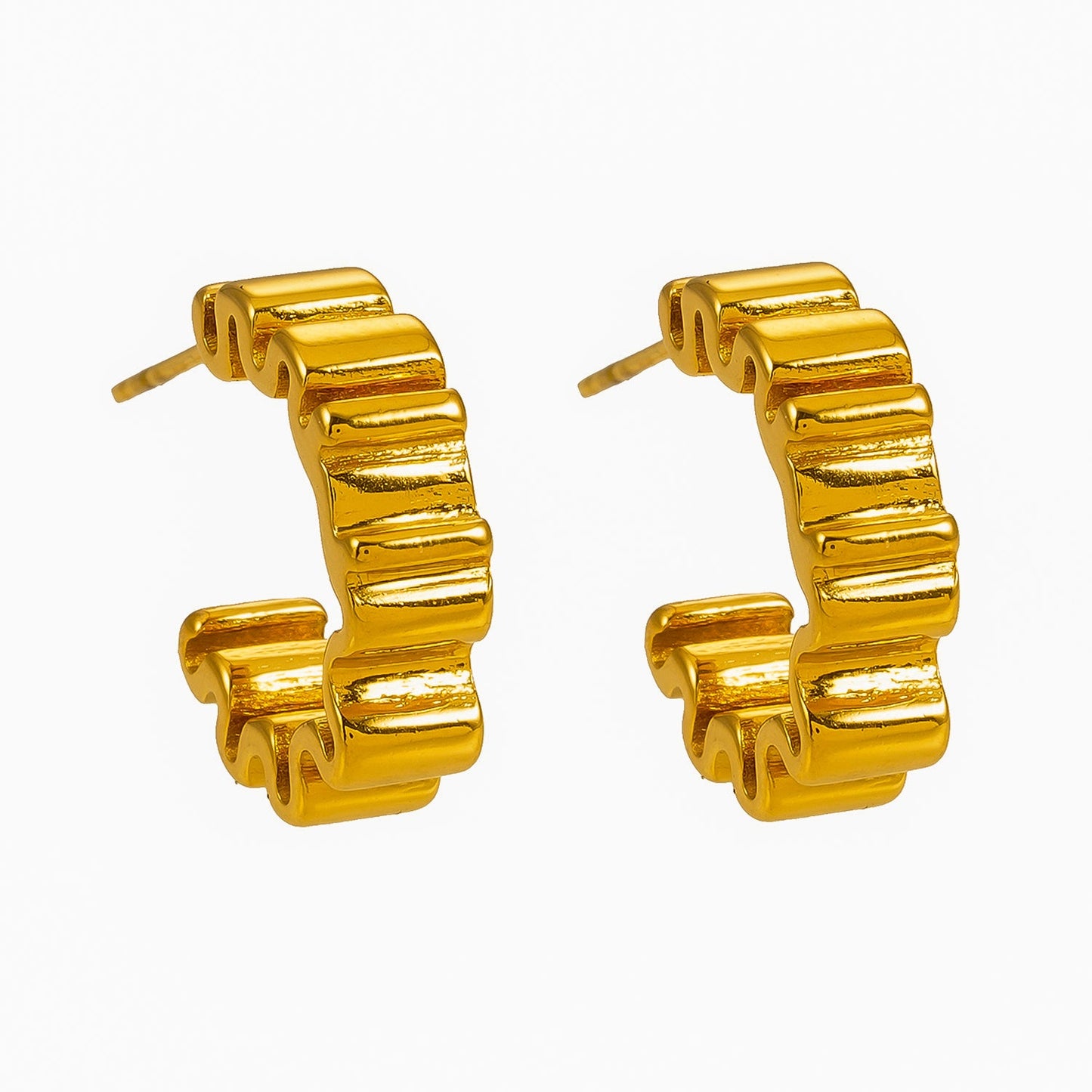 Style ALMORA: Retro-Inspired Wriggly Shaped Hoop Earrings in Gold