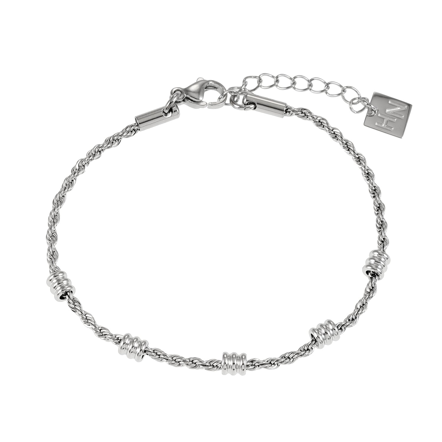 AMIENS Silver Toned White Gold: Beaded Rope Chain Bracelet