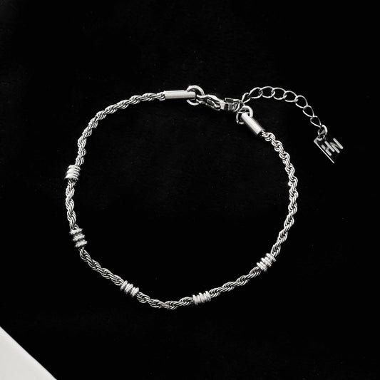 AMIENS Silver Toned White Gold: Beaded Rope Chain Bracelet