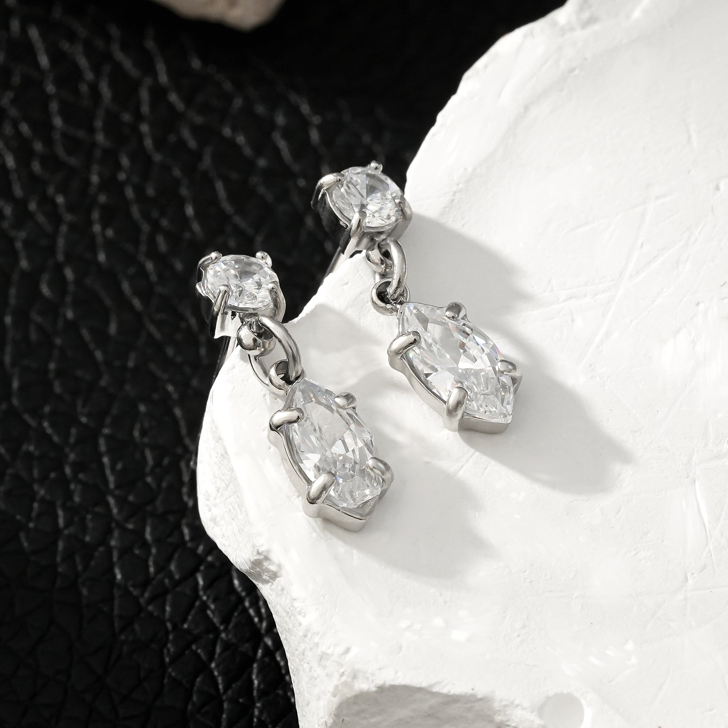 ANDALUSIA: Elegant Chain-Link Zirconia (CZ) Drop Earrings in White Gold (Silver Toned) – Timeless Sparkle for Any Occasion