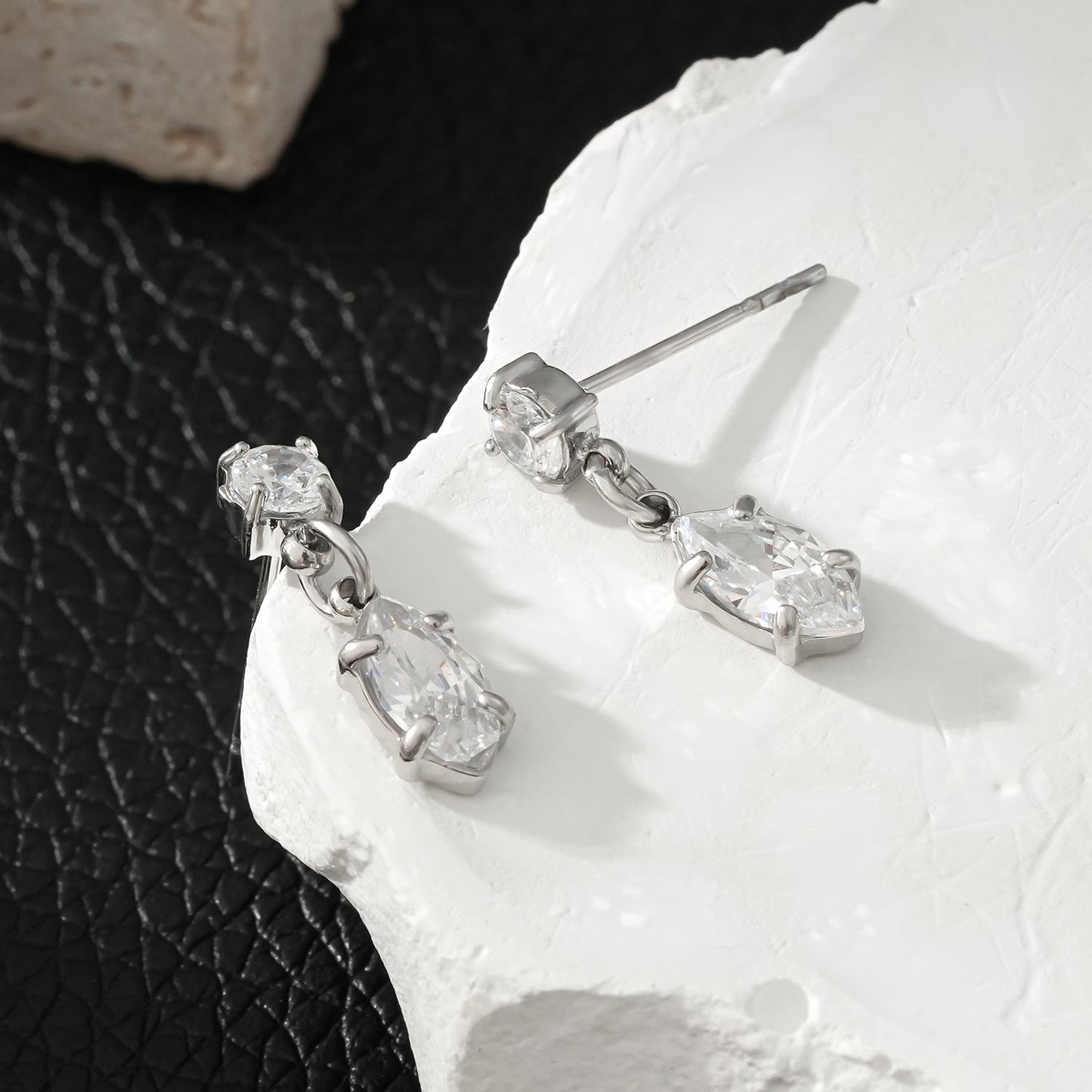 ANDALUSIA: Elegant Chain-Link Zirconia (CZ) Drop Earrings in White Gold (Silver Toned) – Timeless Sparkle for Any Occasion