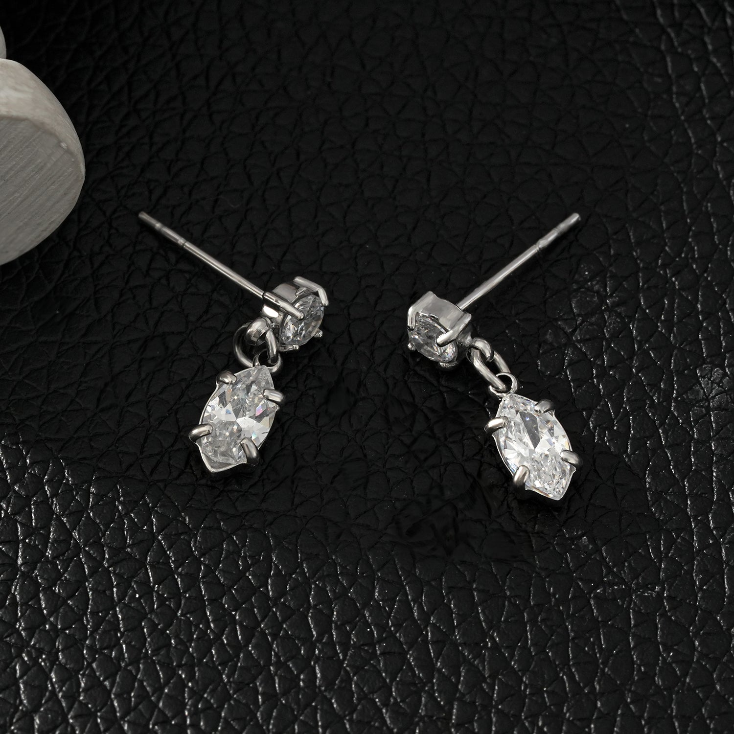 ANDALUSIA: Elegant Chain-Link Zirconia (CZ) Drop Earrings in White Gold (Silver Toned) – Timeless Sparkle for Any Occasion