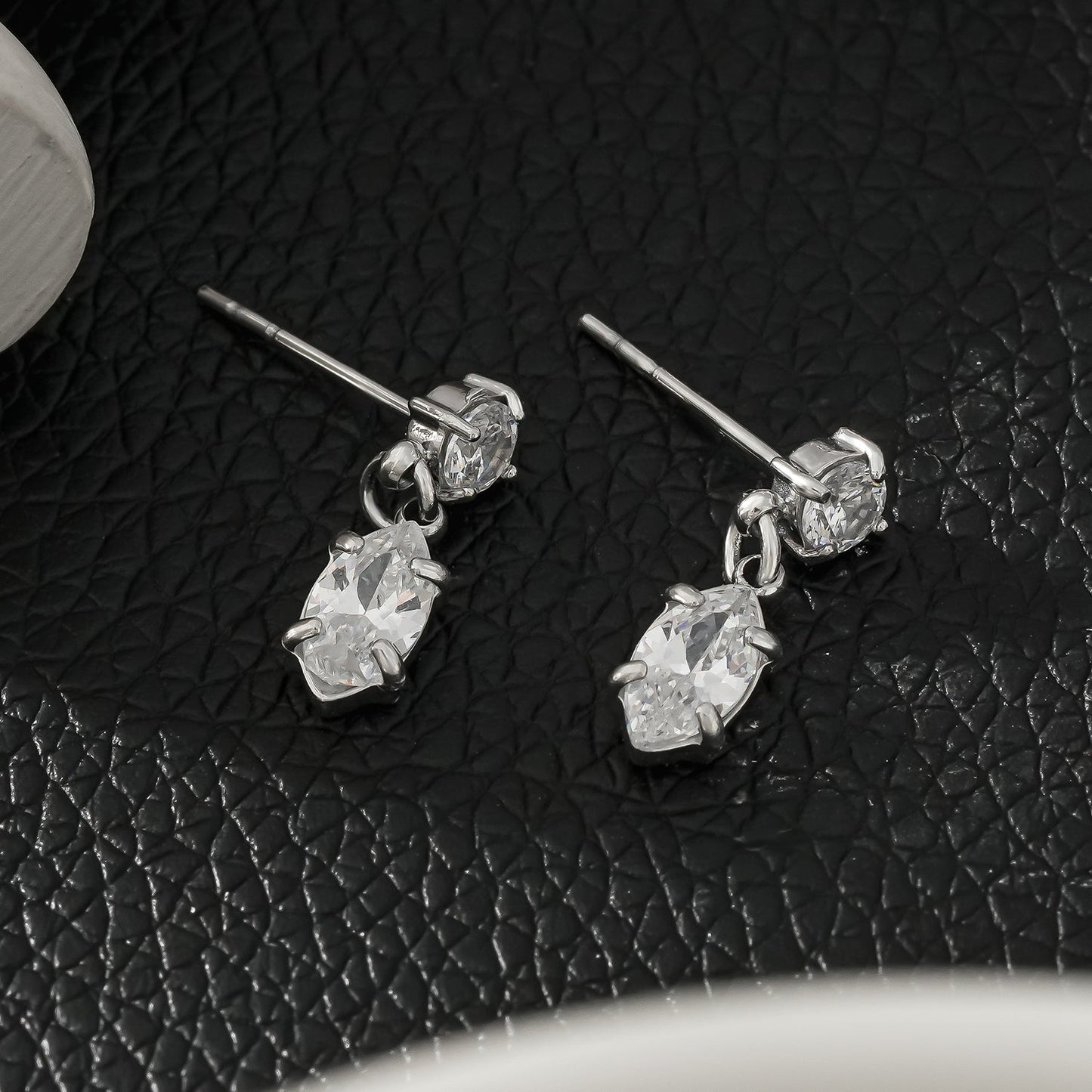 ANDALUSIA: Elegant Chain-Link Zirconia (CZ) Drop Earrings in White Gold (Silver Toned) – Timeless Sparkle for Any Occasion