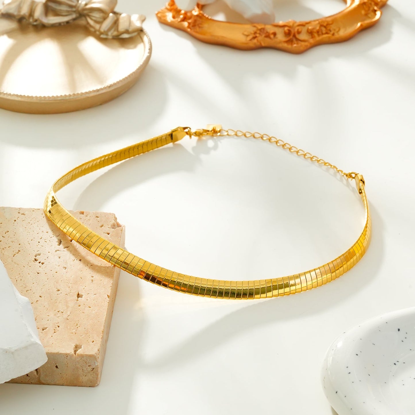 ANJILMA: Minimalist Textured Choker Collar Necklace.