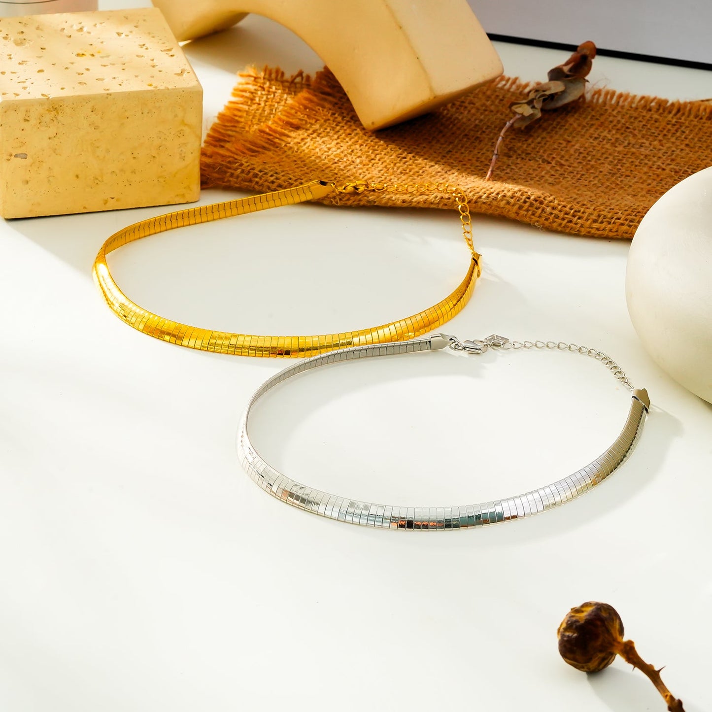 ANJILMA: Minimalist Textured Choker Collar Necklace.